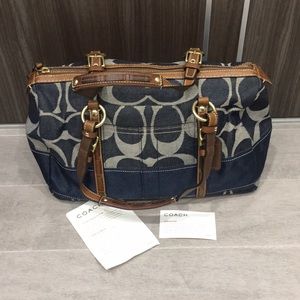Coach Denim Bag with brown leather accents